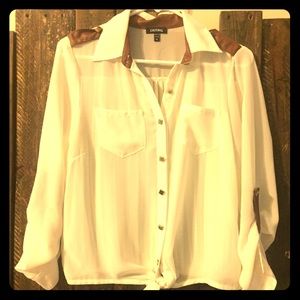 Western Blouse with great tan 'leather' detail